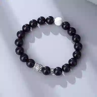 【S999足银纯银】  七七银饰 转运 国潮复古设计风 吉祥如意 平安好运 事事如意 招财纳福天然 黑曜石 玉石手串 男款