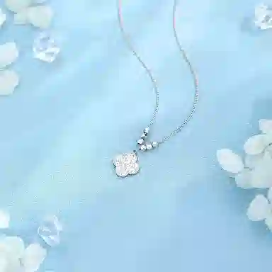 【S925银 好运四叶草】 七七银饰  碎冰冰爆闪转运珠新中式精致 优雅闪耀显白温柔甜美气质 百搭转运来财  纯银 项链 女款