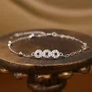 【S925银 财源滚滚】 七七银饰 吸金铜钱 招财纳福新中式马上有钱花 轻奢精致小众简约高级感设计 日常通勤百搭 #好运  纯银 手链 女款