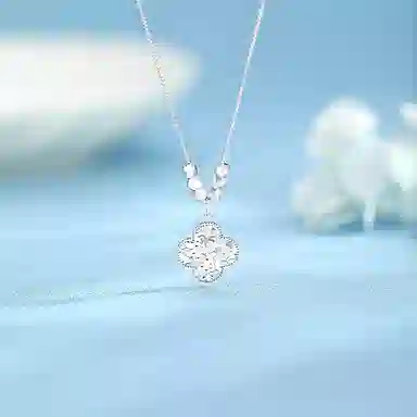 【S925银 好运四叶草】 七七银饰  碎冰冰爆闪转运珠新中式精致 优雅闪耀显白温柔甜美气质 百搭转运来财  纯银 项链 女款