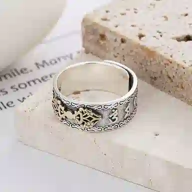 【S925银 招财转运】 七七银饰 金刚杵心经 复古时尚小众轻奢 简约时尚大方高级感 潮流个性气质百搭#好运 纯银 戒指 男女同款情侣款