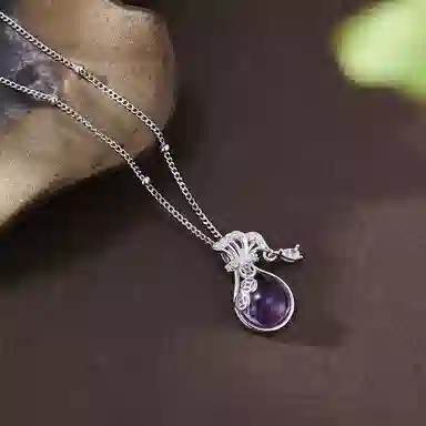 【S925银 福气满满】 七七银饰 如意福袋 招财纳福新中式有钱花 国风复古转运纳福 时尚百搭轻奢优雅气质 好运 天然 紫水晶 项链 女款