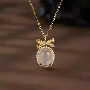 【S925纯银 高品质】 七七银饰 甜蜜蝴蝶结 甜蜜甜美温柔蝴蝶结设计精致高级感森系灵动梦幻小清新锁骨链 好运 玉髓 项链 女款