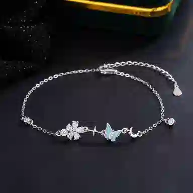 【S999足银 好运福蝶】 七七银饰 星月蝶舞 夜光效果 闪闪蝶舞 爆闪森系设计 轻奢大气甜美闪耀银河 潮流个性时尚小众百搭 纯银 手链 女款