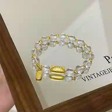 【S925银 高品质】 七七银饰 萌趣法棍招财猫 小众简约设计感 甜美可爱童真小猫咪 潮流时尚经典百搭 梦幻童话 天然 白水晶 手链 女款