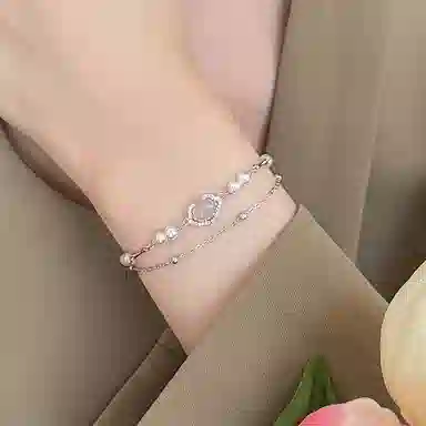 【S925纯银 双倍好运】 七七银饰 平安锁 新中式幸运学业考试上岸 平安如意双层叠戴设计 节节高升古风古装汉服优雅手饰   玉髓 手链 女款