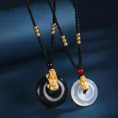 【S999足银纯银】貔貅 七七银饰  平安扣新中式 本命年发财暴富招财纳福 福气满满 平安顺遂   轻奢大方 天然 玛瑙 项链 男女同款情侣款