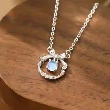 【S925纯银 在逃公主】 七七银饰 蝴蝶结圆环 跳动的心小众设计感甜美童话风 浪漫梦幻百搭通勤 清冷氛围感约会告白#好运 琉璃 项链 女款