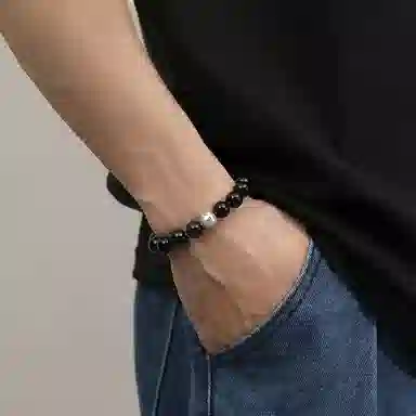 【S999足银纯银】 七七银饰 六字箴言新中式福气满满 平安顺遂招财纳福 百搭轻奢氛围感  日常通勤天然 黑曜石 玉石手串 男女同款情侣款