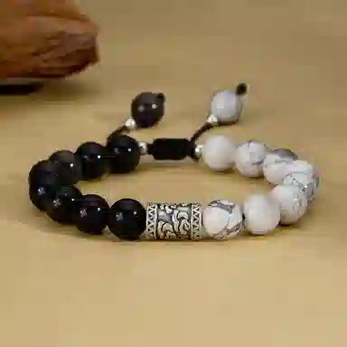 【S999足银纯银】 七七银饰 祥云好运 平安吉祥 财源滚滚 好运常在 新中式复古设计 八方来财天然 黑曜石 手串 男女同款情侣款