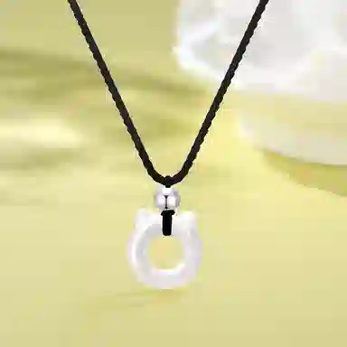 【S990足银纯银 招财好运】 七七银饰 吃定你 猫咪平安扣 萌趣可爱 时来运转 新中式编绳设计 轻奢时尚小众氛围感 玉髓 项链 男女同款情侣款