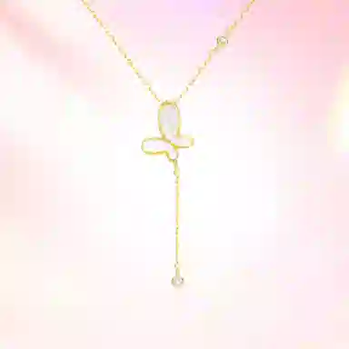 【S925纯银 蝴蝶招财玄学】 七七银饰 森系唯美清新流苏锁骨链 温柔氛围感 精致甜美优雅仙气 高颜值翩跹 好运 玉髓 项链 女款