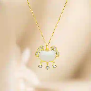 【S925纯银 高品质】 七七银饰 如意长命锁 时尚新中式轻奢小众设计感 复古国风吉祥祥云简约优雅平安锁 好运 玉髓 项链 女款