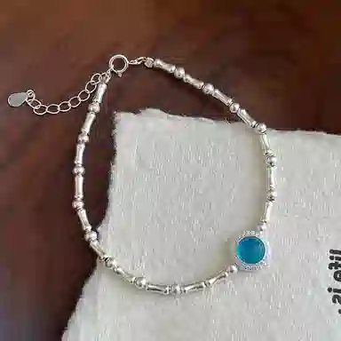 【S925纯银 节节高升】 七七银饰  小清新 转运本命年 高级感轻奢精致小众设计气质 前程似锦事业有成 好运 学生 琉璃 手链 女款