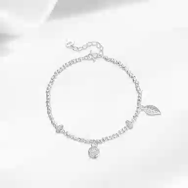 【S999足银 好运常在】 七七银饰 福字叶子 新中式森系精致甜美可爱 文艺温柔立体幸运草 小清新时尚优雅气质  纯银 手链 男女同款情侣款