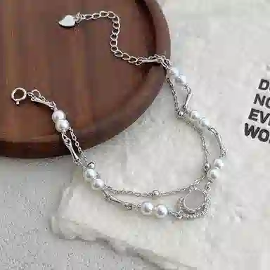 【S925纯银 双倍好运】 七七银饰 平安锁 新中式幸运学业考试上岸 平安如意双层叠戴设计 节节高升古风古装汉服优雅手饰   玉髓 手链 女款