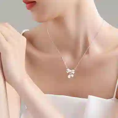 【S925纯银】 七七银饰 好运蝴蝶结 甜美梦幻铃铛冷淡风气质 简约小众设计高级感 森系闪耀优雅时尚 百搭通勤#好运  银 项链 女款