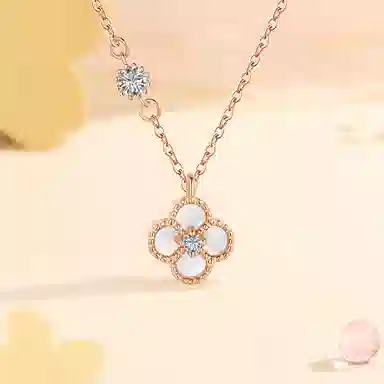 【S925纯银 好运四叶草】 七七银饰 幸运眷顾 诸事顺利有钱花 轻奢转运锁骨链 轻奢高级幸运草百搭通勤 约会告白女友 玛瑙 项链 女款