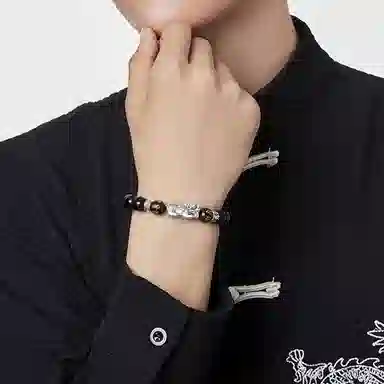 【S999足银纯银】貔貅 七七银饰  新中式 发财暴富盘缠 福气满满平安顺遂招财纳福 百搭 日常通勤 天然 黑曜石 手串 男女同款情侣款