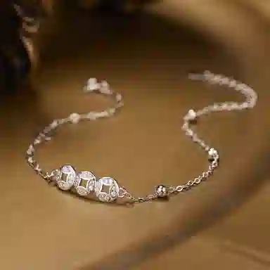 【S925银 财源滚滚】 七七银饰 吸金铜钱 招财纳福新中式马上有钱花 轻奢精致小众简约高级感设计 日常通勤百搭 #好运  纯银 手链 女款