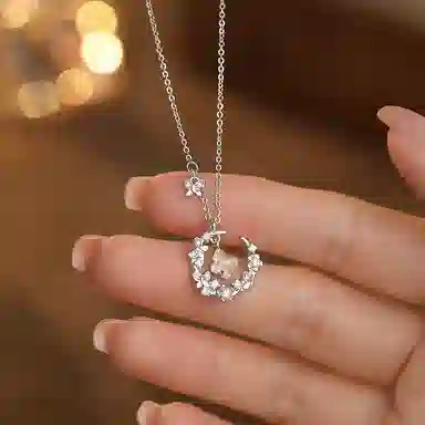 【S999足银 心动告白】 七七银饰 浪漫蝶恋花水晶 梦幻跳动 甜美可爱轻奢优雅个性设计 百搭休闲通勤显白#好运  纯银 项链 女款