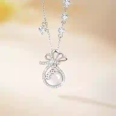 【精选S925纯银】 七七银饰 招财运转福袋吊坠锁骨链 新中式复古国潮财运 小众高颜值设计轻奢高级大气氛围感 通勤百搭约会 玉髓 项链 女款