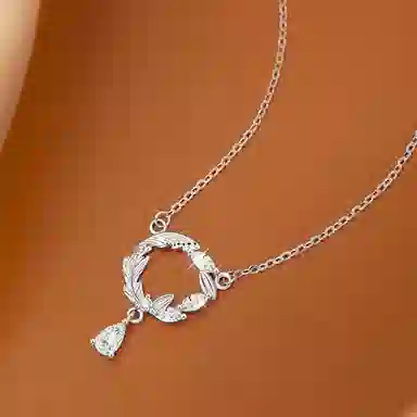 【S925纯银】 七七银饰 麦穗花环 水滴 时尚小清新 简约 精致轻奢高级感 浪漫优雅 清冷小众高颜值  银 项链 女款