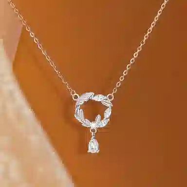 【S925纯银】 七七银饰 麦穗花环 水滴 时尚小清新 简约 精致轻奢高级感 浪漫优雅 清冷小众高颜值  银 项链 女款