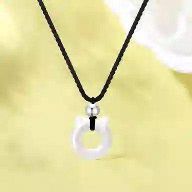 【S990足银纯银 招财好运】 七七银饰 吃定你 猫咪平安扣 萌趣可爱 时来运转 新中式编绳设计 轻奢时尚小众氛围感 玉髓 项链 男女同款情侣款