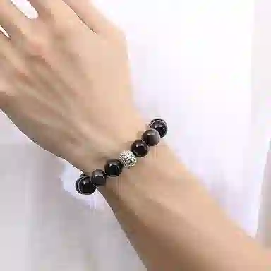 【S999足银纯银】 七七银饰 新中式福气满满 平安顺遂招财纳福 百搭轻奢氛围感日常通勤天然 黑曜石 玉石手串 男女同款情侣款