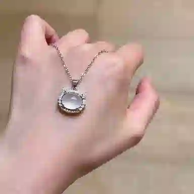 【S925纯银 高品质】 七七银饰 猫咪 萌趣可爱 镶钻闪耀 轻奢精致优雅时尚小众 简约大方 日常通勤百搭#好运 玉髓 项链 男女同款情侣款