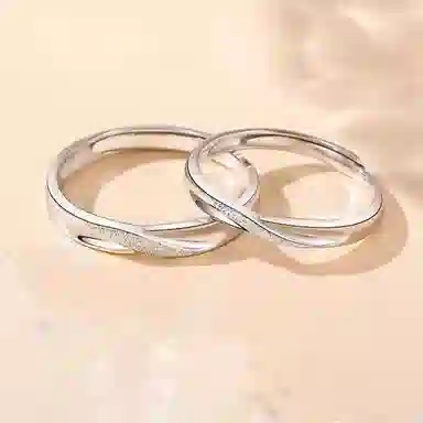 【S999足银纯银 免费刻字】 七七银饰 熠熠浪漫百搭开口可调节轻奢简约高级感日常通勤  银 戒指 男女同款情侣款