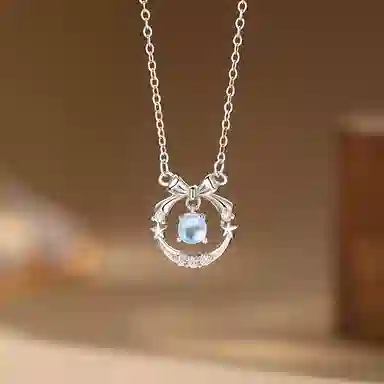 【S925纯银 在逃公主】 七七银饰 蝴蝶结圆环 跳动的心小众设计感甜美童话风 浪漫梦幻百搭通勤 清冷氛围感约会告白#好运 琉璃 项链 女款