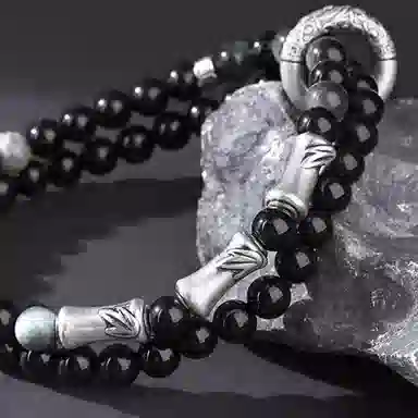 【S999足银纯银 节节高升】 七七银饰  万事如意 气质小众设计新中式本命年 轻奢简约八方来财招财纳福 学生 黑曜石 手串 男女同款情侣款