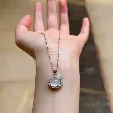 【S925纯银 高品质】 七七银饰 猫咪 萌趣可爱 镶钻闪耀 轻奢精致优雅时尚小众 简约大方 日常通勤百搭#好运 玉髓 项链 男女同款情侣款