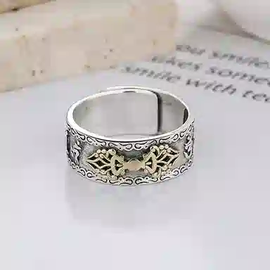 【S925银 招财转运】 七七银饰 金刚杵心经 复古时尚小众轻奢 简约时尚大方高级感 潮流个性气质百搭#好运 纯银 戒指 男女同款情侣款