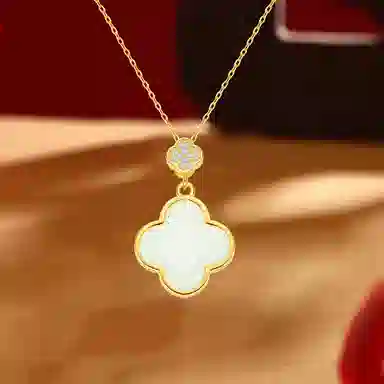 【S925纯银 好运翻倍】 七七银饰 四叶草 金色系五花锁骨链 森系小清新高级感幸运叠戴 日常百搭通勤 有钱花 约会表白 玉髓 项链 女款