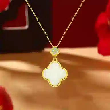 【S925纯银 好运翻倍】 七七银饰 四叶草 金色系五花锁骨链 森系小清新高级感幸运叠戴 日常百搭通勤 有钱花 约会表白 玉髓 项链 女款