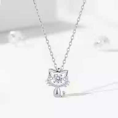 【S999足银 高品质】 七七银饰 可爱猫咪 萌宠招财猫 灵动爆闪锆石 经典百搭叠戴锁骨链 甜美梦幻甜蜜告白 纯银 项链 女款