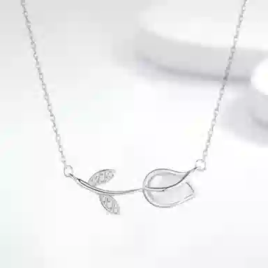  【S925纯银 高品质】 七七银饰 温柔郁金香 森系温柔优雅花朵造型设计锁骨链 小清新高级大气精致轻奢 灵动吸睛#好运 玉髓 项链 女款