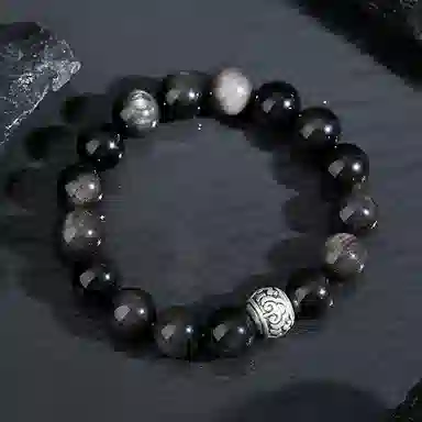 【S999足银纯银】 七七银饰 新中式福气满满 平安顺遂招财纳福 百搭轻奢氛围感日常通勤天然 黑曜石 玉石手串 男女同款情侣款