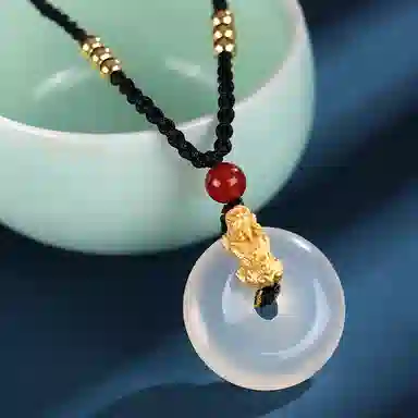 【S999足银纯银】貔貅 七七银饰  平安扣新中式 本命年发财暴富招财纳福 福气满满 平安顺遂   轻奢大方 天然 玛瑙 项链 男女同款情侣款