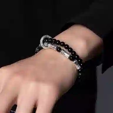 【S999足银纯银 节节高升】 七七银饰  万事如意 气质小众设计新中式本命年 轻奢简约八方来财招财纳福 学生 黑曜石 手串 男女同款情侣款