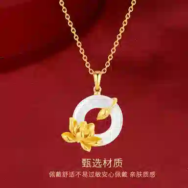 【高品质|精选S999银】 七七银饰 荷塘月色 平安纳福 招财好运 事事如意 新中式国风复古设计 时尚百搭天然 玉髓 项链 男女同款情侣款