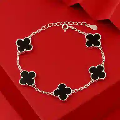 【S990足银纯银 好运加倍】 七七银饰 四叶草 浪漫五花 森系小清新高级感幸运叠戴 日常百搭通勤约会手饰  玛瑙 手链 女款