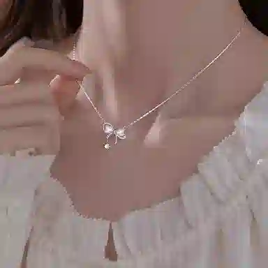 【S999足银纯银 在逃公主】 七七银饰 蝴蝶结  甜美可爱小清新 时尚优雅气质高级 精致轻奢优雅 通勤百搭 学生#好运 琉璃 项链 女款