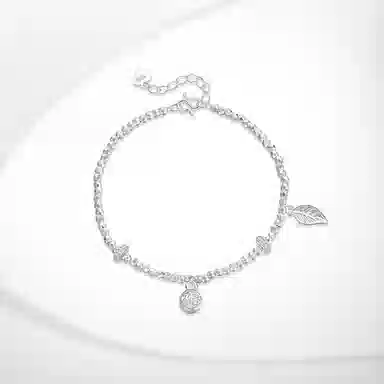 【S999足银 好运常在】 七七银饰 福字叶子 新中式森系精致甜美可爱 文艺温柔立体幸运草 小清新时尚优雅气质  纯银 手链 男女同款情侣款