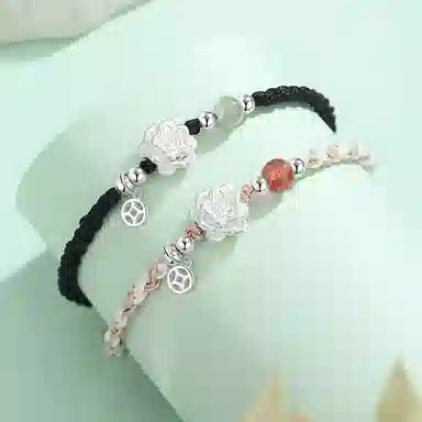 【S999足银|好运莲莲】 七七银饰 莲花 新中式国潮高级感 复古简约百搭 朵朵有钱花 气质高级 时尚小众  银 手绳 男女同款情侣款