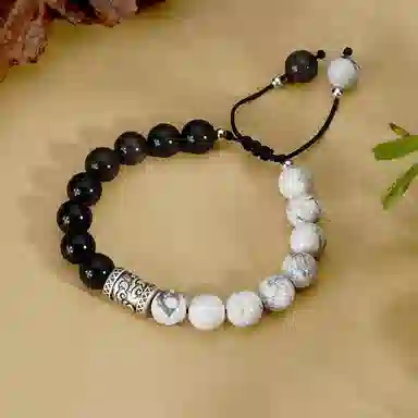 【S999足银纯银】 七七银饰 祥云好运 平安吉祥 财源滚滚 好运常在 新中式复古设计 八方来财天然 黑曜石 手串 男女同款情侣款