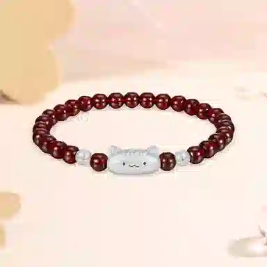 【S999足银纯银 福气满满】 七七银饰 招财猫咪萌趣卡通创意 纳福转运珠 财源滚滚 萌猫 精致轻奢时尚小众#好运 玛瑙 手串 男女同款情侣款